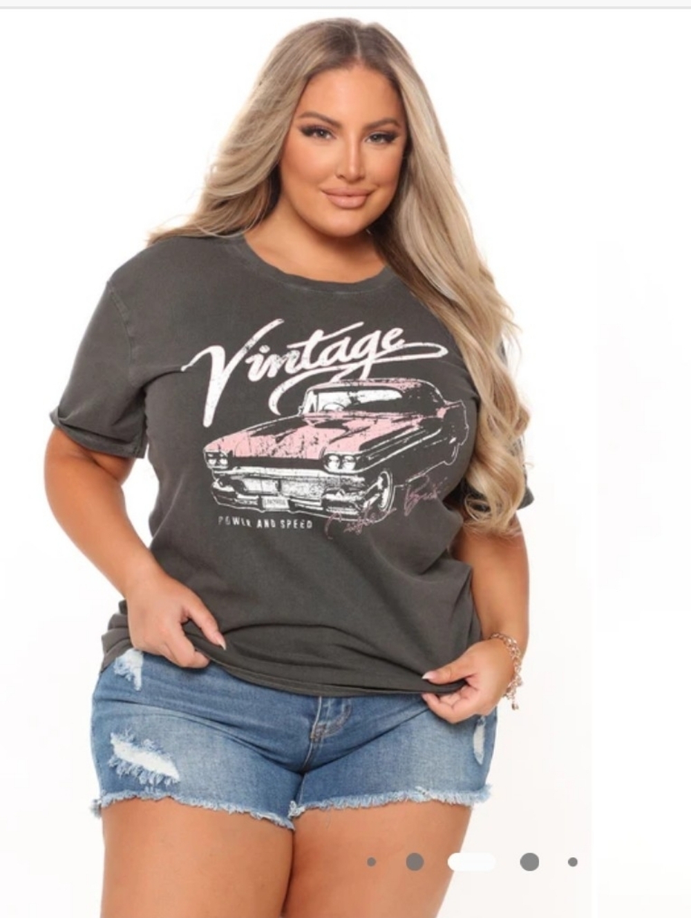 Fashion Nova Women's 2X Graphic Tee in Charcoal with Pink Car Print
